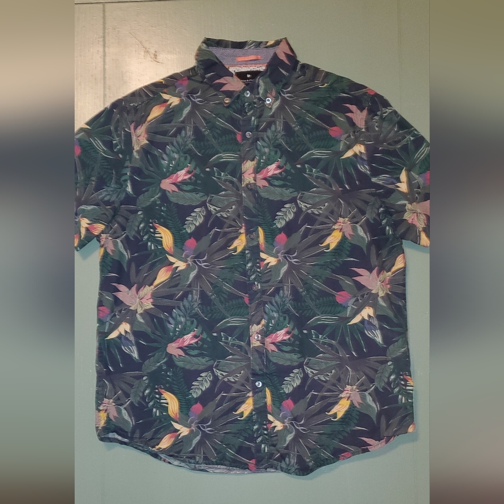 Denim & Flower short sleeve men's large button down floral shirt